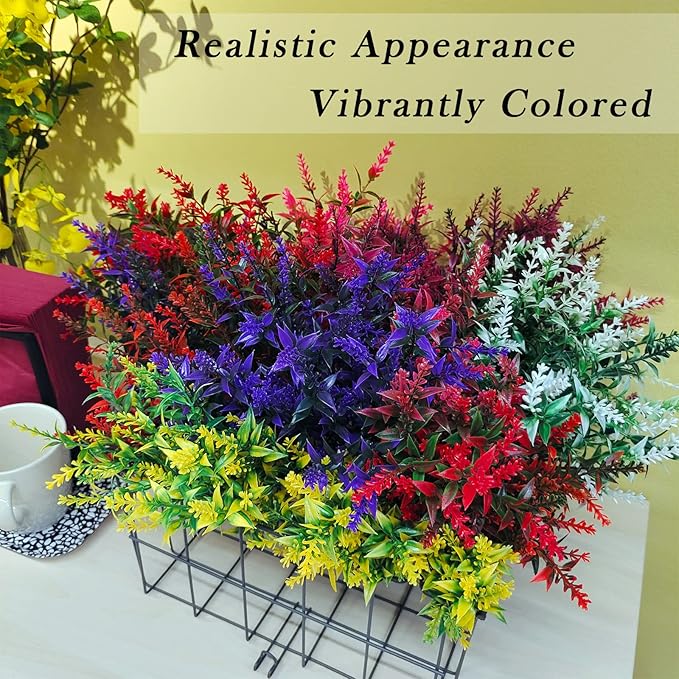 WEAUSUP 21 Bundles Faux Plants Outdoor Fake Flowers Artificial Flowers Fake Shrubs Greenery Bushes Bouquet UV Resistant Faux Bushes Plastic for Home Garden Decor (7 Colors)