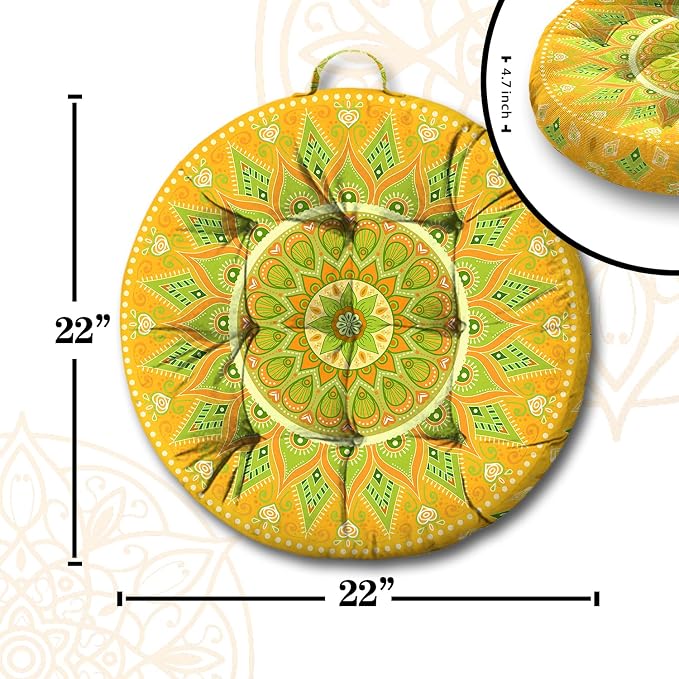 Mandala Meditation Cushion, Boho Meditation Mat, Meditation Pillows for Sitting on Floor, Cushions for Sitting in Home and Outdoor, Round Floor Pillows Cushion Seating for Yoga Accessories 22'' X 22''