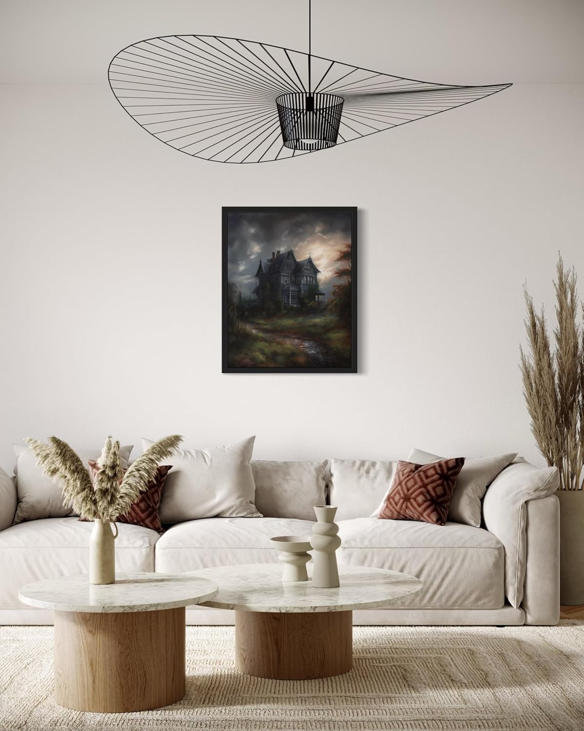 Haunted House Poster Art Print, Halloween Scary Vintage Wall Art Academia Spooky Painting Decoration for Horror Prints, Gothic Posters Bedroom Decor 89 (Haunted House, 11 x 14 inches, Black Frame)