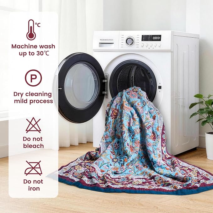 MSGKV Boho Throw Blanket for Couch 50"x60" 100% Cotton Sofa Floral Bird Blanket Summer Breathable Lightweight Muslin Home Decorative Blankets