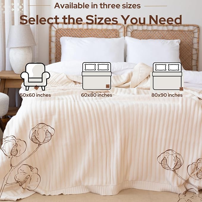 100% Organic Cotton Knit Blanket Denise -Soft and Lightweight, Breathable All-Season Throw for Bed, Sofa, or Lounge Area -GOTS Certified-Perfect for Home and Bedroom Styling (Earth Ivory, 60x80)