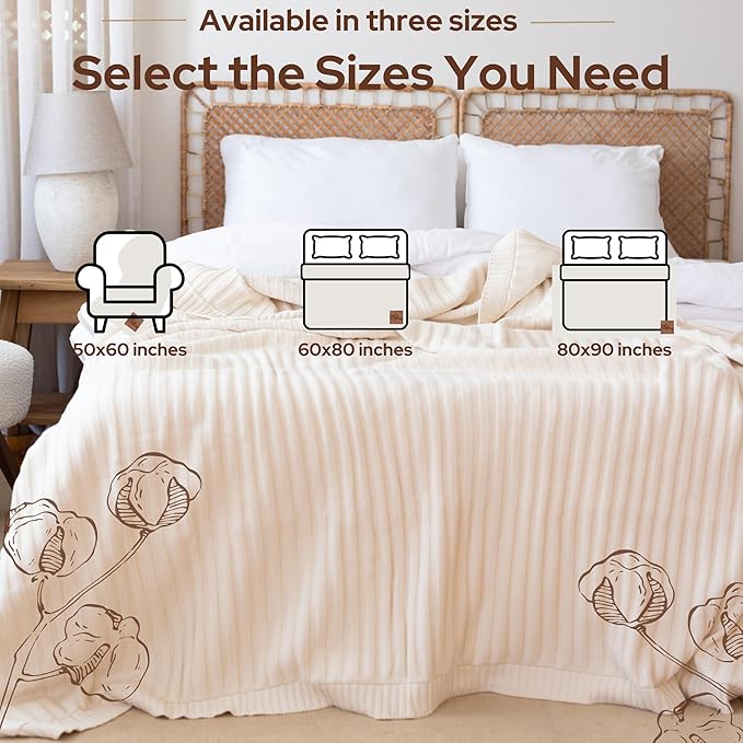 100% Organic Cotton Knit Blanket Denise 80x90 Inches Earth Ivory -Soft and Lightweight, Breathable All-Season Throw for Bed, Sofa, or Lounge Area - GOTS Certified-Perfect for Home and Bedroom Styling