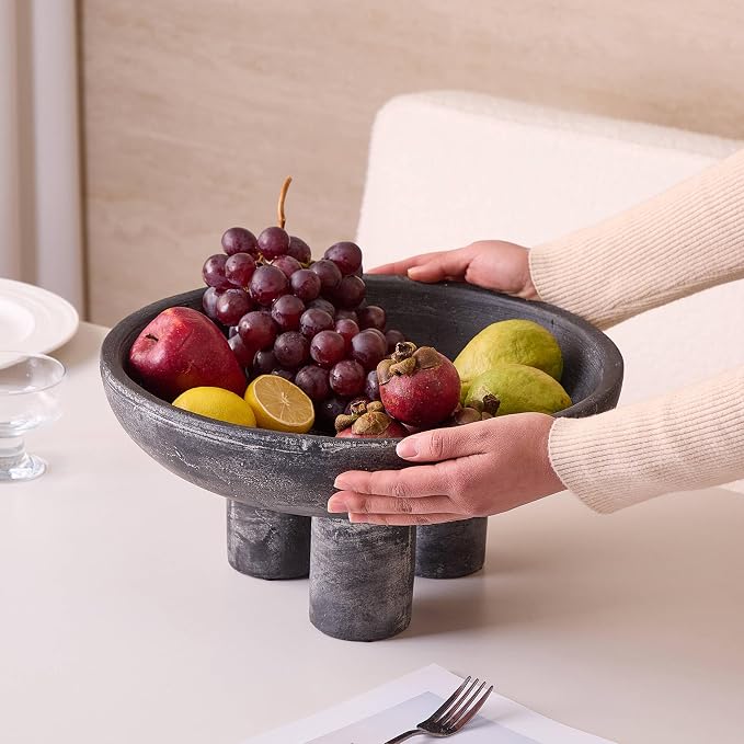 MIYUKI Ceramic Decorative Bowl for Home Decor - 14.5" Large Fruit Bowl for Kitchen Counter, Centerpiece, Entryway - Handcrafted Pottery