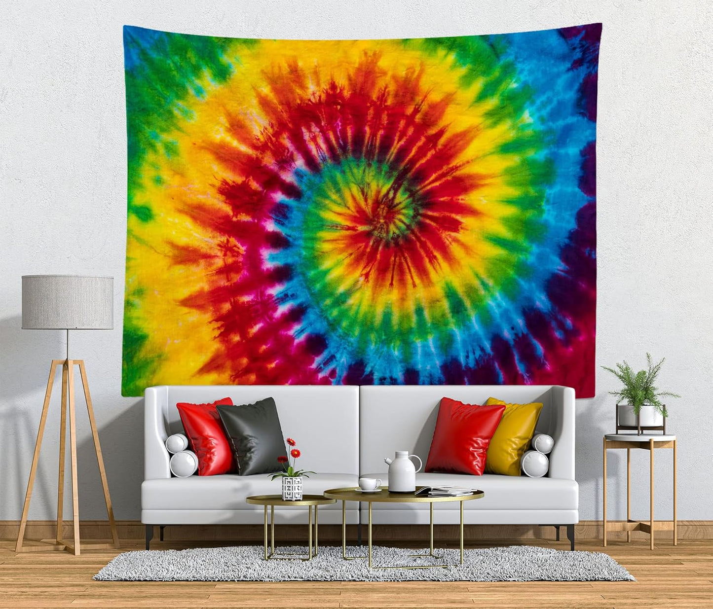 Loccor 8x6ft Tie Dye Tapestry Colorful Red Blue Yellow Green Orange Purple Retro Abstract Psychedelic Swirl Wall Hanging for Living Room Bedroom Dorm Home Decor （Pattern Painted on Polyester Fabric）