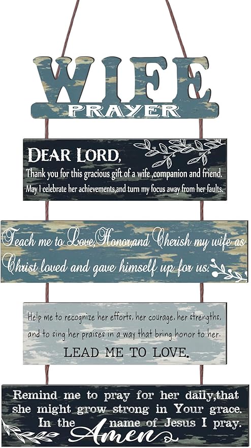Prayer for Wife Rustic Wall Sign with 5pcs Panels Strung Together - Christian Religious Farmhouse Hallway Family Decor - Sweet Warming Gifts for Women,Couples