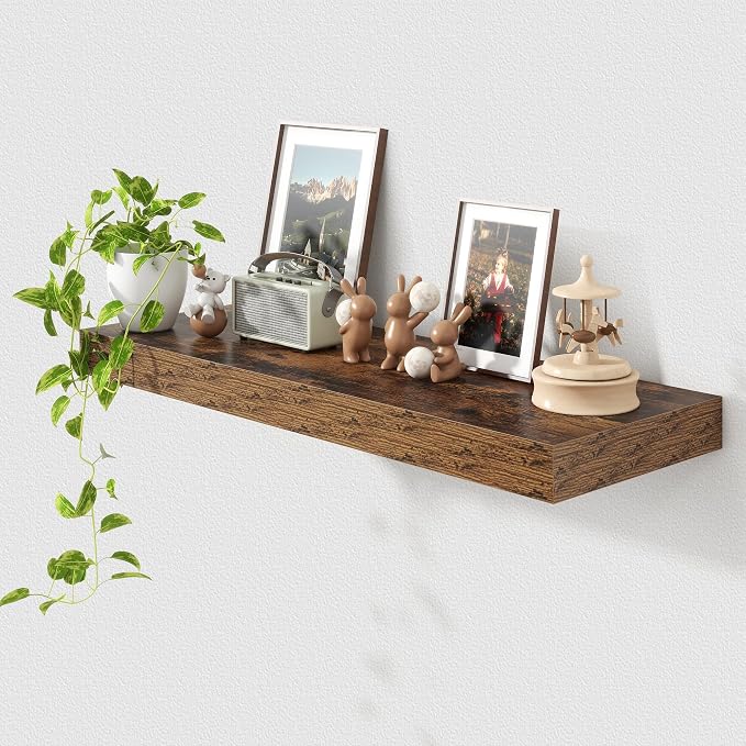 FLYJOE 36'' x 12'' x 2'' Floating Shelves, Rustic Brown Wood Floating Shelves Set of 1 for Living Room, Bathroom, Laundry Room, 12 Inch Deep Heavy-Duty Shelves for Home Decor