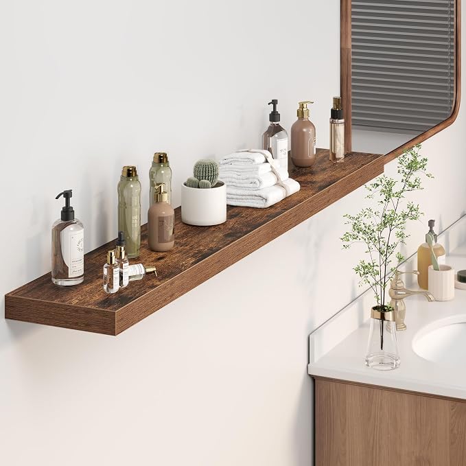 Heimlove 55 Inch Long Floating Shelves for Wall,9.3" Deep Rustic Brown Floating Shelf Set of 2,Large Display Shelf & Storage Shelf,Wall Mounted Shelves for Bedroom Living Room Kitchen Office