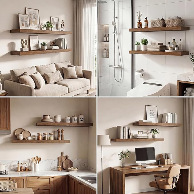 Dreamland 72 Inches Floating Shelves for Wall,9.3" Deep Long Floating Shelves Set of 1,Large Display & Storage Shelf,Wall Shelf for Bathroom Bedroom Living Room Kitchen Office,Walnut
