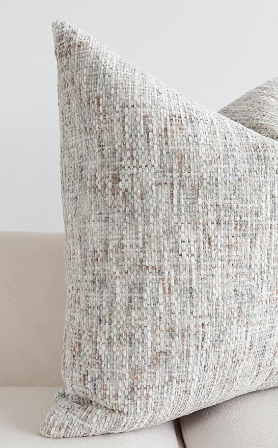 Textured Decorative Throw Pillow Cover Neutral Soft Woven Chenille Accent Boho Farmhouse Couch Cushion Case for Mid Century Modern Home Decor Sofa Bedroom Living Room 18x18 Inch