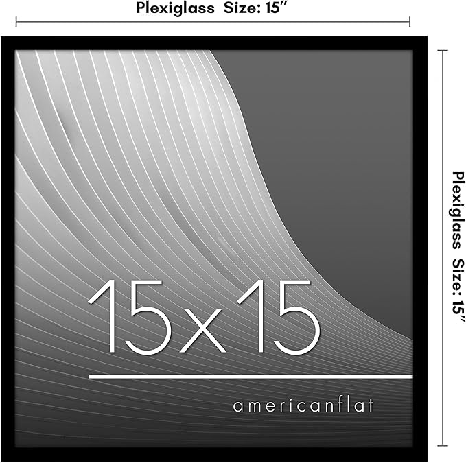 Americanflat 15x15 Picture Frame with Polished Plexiglass - Streamline Collection - Thin Border Square Frame for Wall Display - Hanging Hardware Included - Black