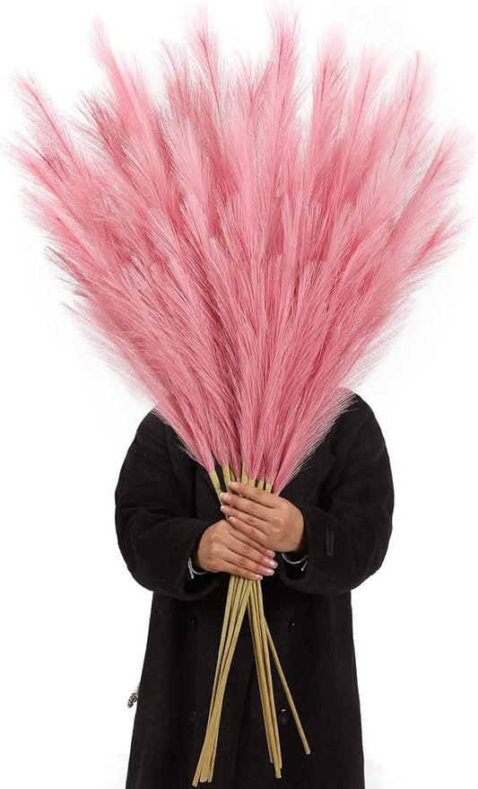 Wertuirk Dark Pink Pampas Grass, 8 Pcs 45 Inch Tall Large Faux Pompous Grass, Long Artificial Flowers for Floor Vases, Wedding Centerpieces, Baby Shower and Home Decoration (Dark Pink)