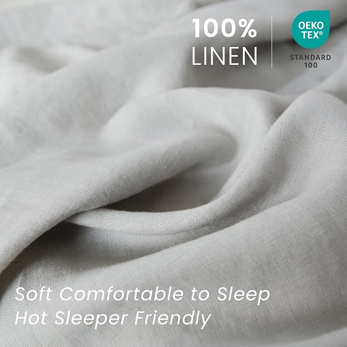 100% French Linen Pillowcases with Embroidery - Pack of 2 - Washed Solid Color Natural Flax Soft Breathable - Grey, 20'' x 40''