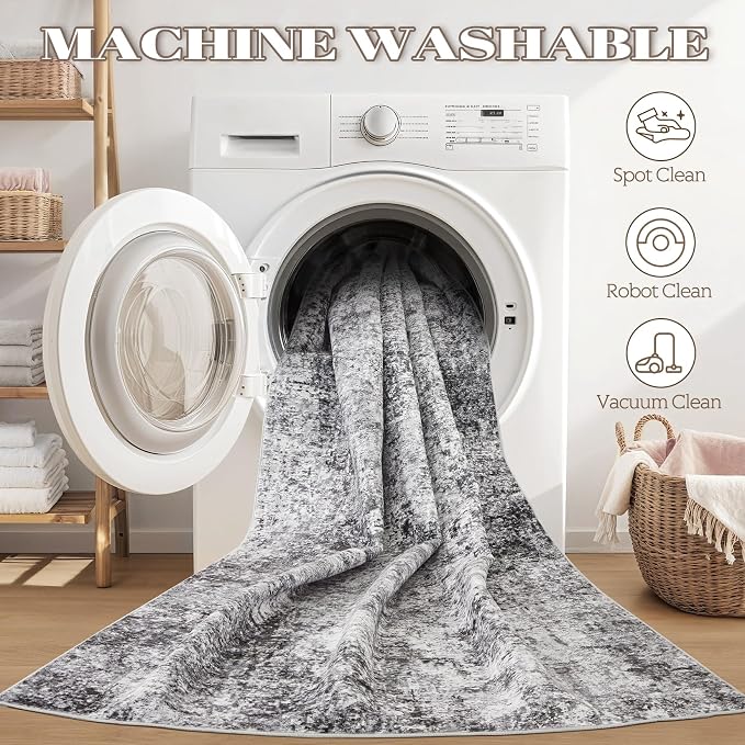 DMOYEST 10ft Round Area Rug Living Room Rugs - 10x10 Washable Circle Rug Large Soft Indoor Neutral Modern Abstract Low Pile Carpet for Bedroom Dining Room Farmhouse Home Office - Grey