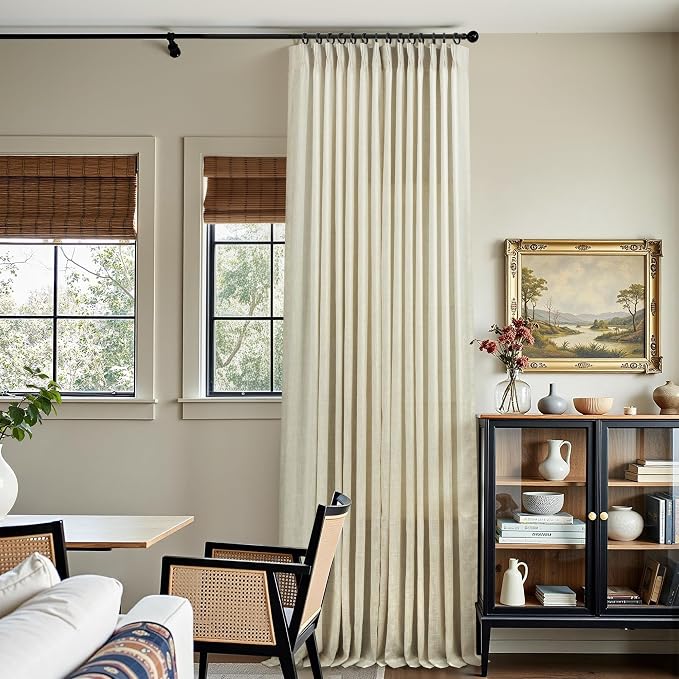 Small Kitchen Cafe Linen Curtains 45 Inch Length 2 Panel Set for Bedroom Bathroom Window Rustic Country Light Filtering Drapes Privacy Pinch Pleated Back Tab Semi Sheer Short Curtain 45 Long Tan Beige