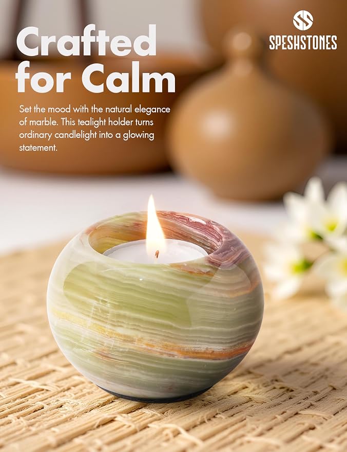 Marble Tealight Candle Holder 3 Inch Green Onyx Mini Votive Candle Holders for Table Centerpiece, Valentines Day Decorations & Room Decor, Decorative Candles Holders for Wedding Gifts