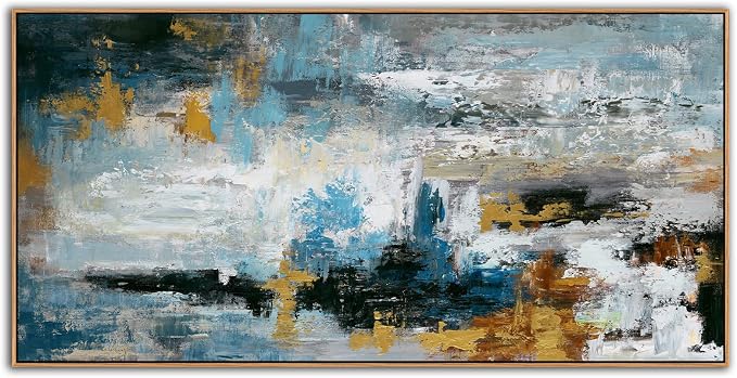 Framed Abstract Wall Art Large Canvas Picture Modern Blue Grey Brown Canvas Painting Artwork Abstract Canvas Prints Wall Decoration for Living Room Bedroom Office Home Wall Decor Ready to Hang 24x48in