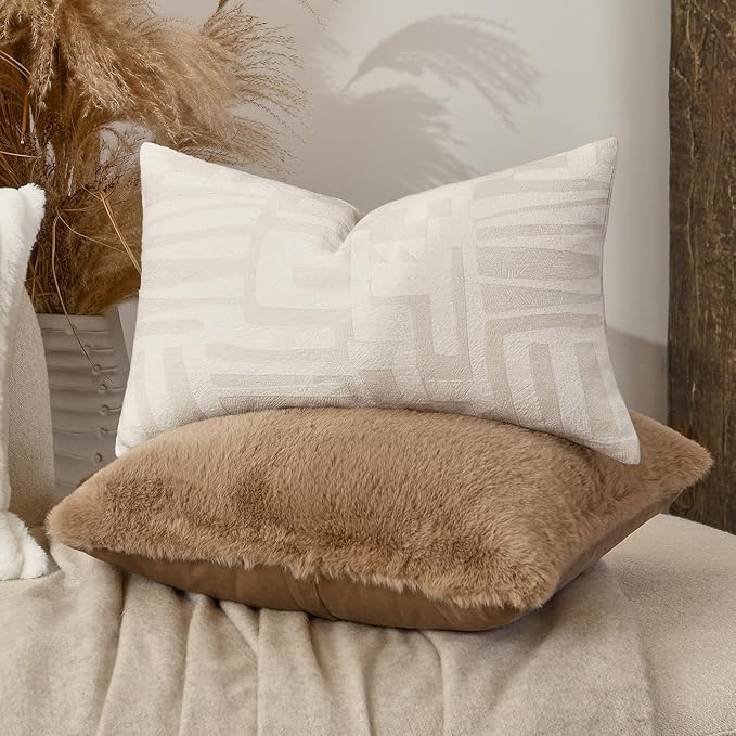 Lumbar Pillow Cushion Cover 20x12 Inch, Double-Sided Geometric Pattern Pillow Covers, Modern Designer Original Pillowcase for Sofa, Bed, Rattan Chair, Bedroom, Living Room(White)