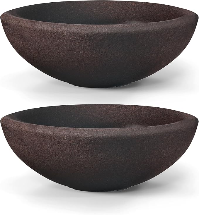 ARBORA 21" Santorini Bowl 2-Pack with Aged Iron Finish - Polyresin Indoor and Outdoor Planters, Durable, Weatherproof, Lightweight, Large Plant Pots for Patio, Garden, Deck, Entryway
