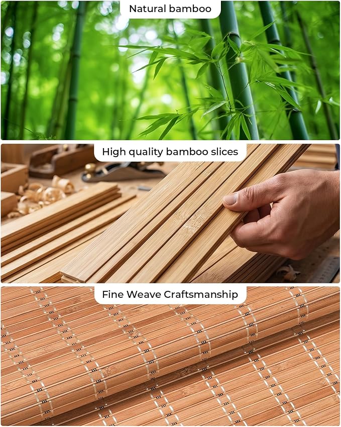 UNISHADES Cordless Bamboo Roller Shades, 21×70 in, Brown206 | Woven from Wide Bamboo Strips Roll Up Blinds, Protecting Privacy, Light Filtering