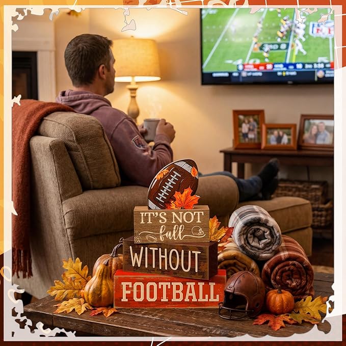 Yuntau 4 Pcs Football Fall Table Decorations Football Tiered Tray Decor Spring Wooden Sign Soccer It's Not Fall Without Centerpiece Decorative Faux Book Block Sign for Coffee Table Mantel Shelf