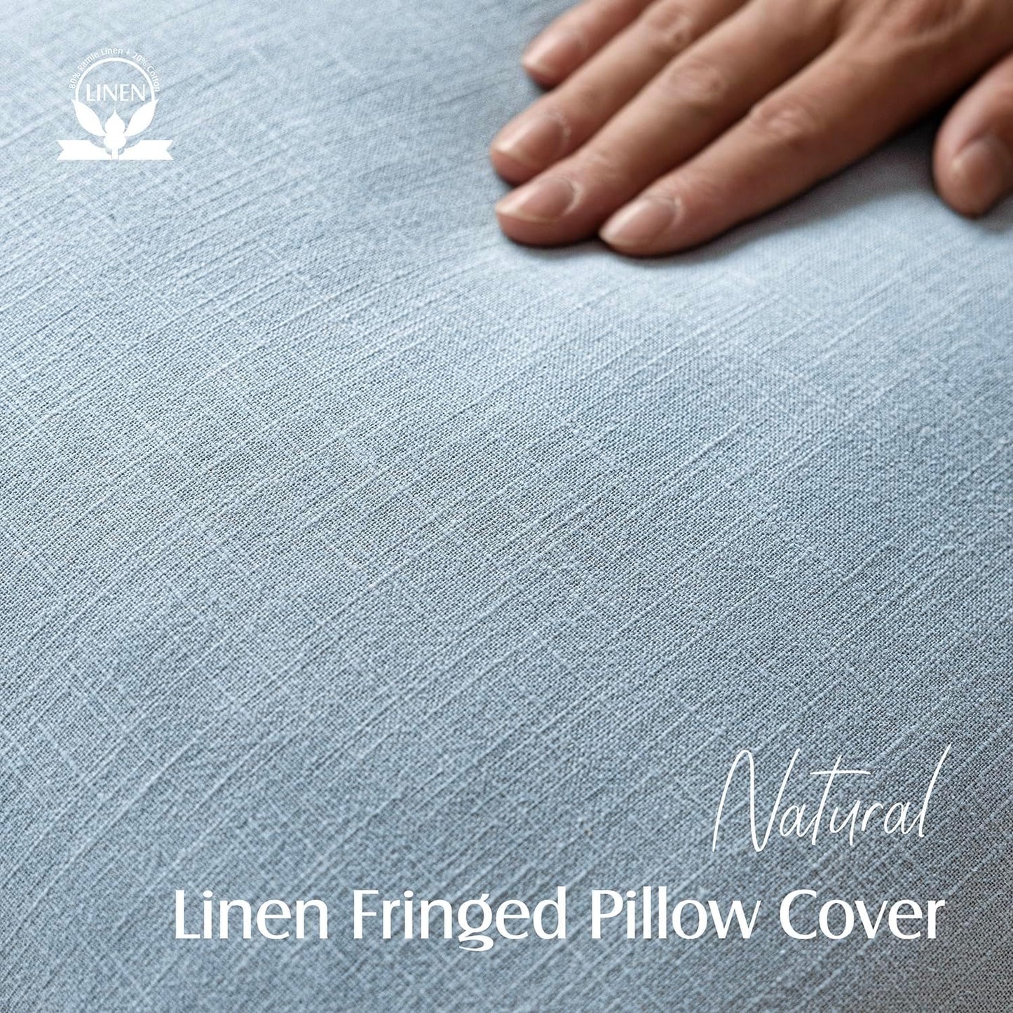 Foindtower Set of 2 Decorative Linen Fringe Throw Pillow Covers Cozy Boho Farmhouse Cushion Cover with Tassels Soft Accent Pillowcase for Couch Sofa Bed Living Room Home Decor,26×26 Inch,Sky Blue