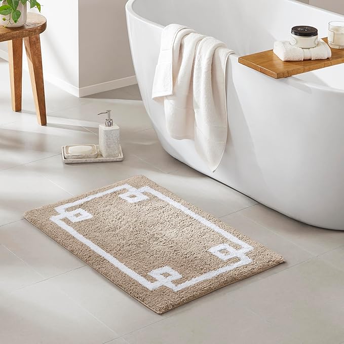 Madison Park Evan 100% Cotton Bathroom Rug Non Slip Backing-Luxrurious Tufted Plush Bath Mat Absorbent, Quick Dry, Spa Design Shower Room Décor, 20x30, Taupe