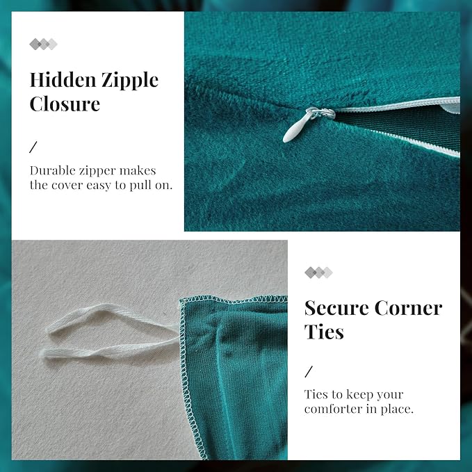 WARMDERN Teal Blue Flannel Velvet Duvet Cover Queen Size Duvet Cover Bedding Sets, 3pcs Ultra Soft Luxury Textured Modern Crystal Velvet Duvet Covers with Zipper Closure(Teal Blue, Queen)