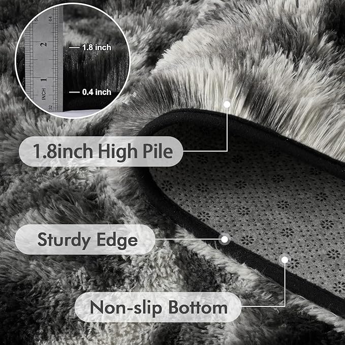 8x10 Ft Extra Large Shag Rugs for Living Room, Tie Dyed Ultra Soft Fluffy Furry Area Rugs for Bedroom Indoor Floor, Aesthetic Carpet for Kids Home Decor (Black Grey)
