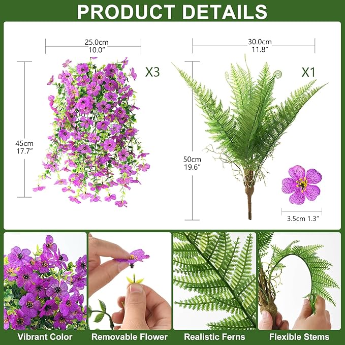 ZFProcess Artificial Fake Hanging Flowers for Outdoors, Silk Daisy with Articial Boston Ferns Plants Set, Realistic Spring Fake Outdoor Flowers UV Resistant Porch Patio Yard Decor