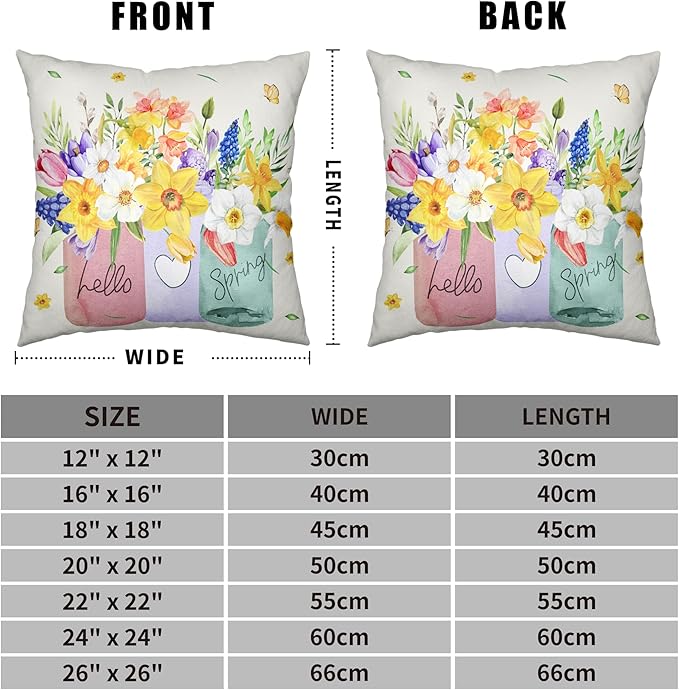Spring Throw Pillow Covers 24x24 Set of 2 Daffodils Flower Pillow Covers Floral Vase Outdoor Pillowcase Watercolor Cotton Linen Cushion Case for Sofa Outdoor Patio