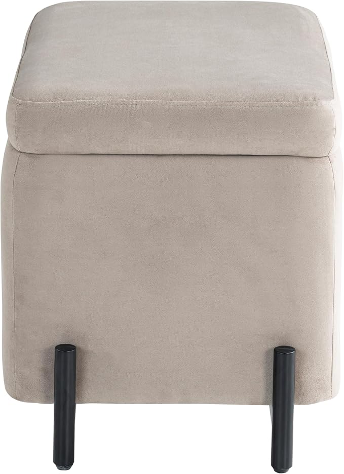 Studio Living® Connor 24" Small Storage Ottoman, Modern Boho, Matte Black Metal Legs, Velvet Fabric, Taupe