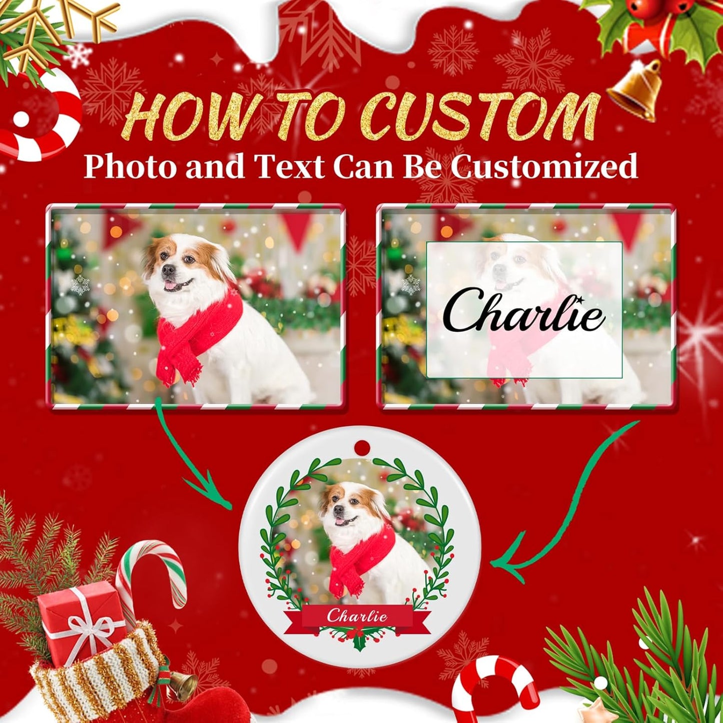 Personalized Dog Photo Christmas Ornament 2025, Ceramic Custom Pet Memorial Ornament Xmas Gifts for Christmas Trees Decorations