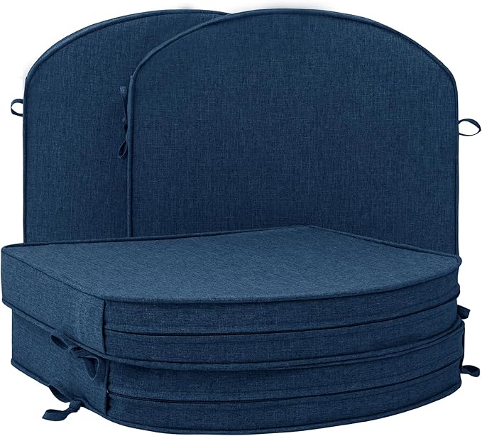 Outdoor Chair Cushions, Water-Resistant & Fade-Resistant, Patio Furniture Seat Replacement Chair Pads with Ties Zipper, Removable Cover, Non-Slip Bottom, Set of 4, 17 x 16 Inch, Navy Blue