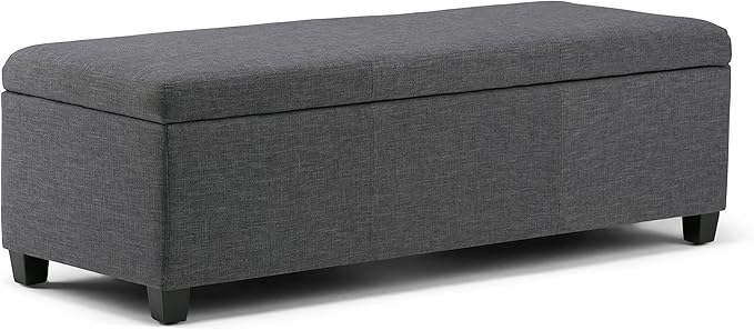 SIMPLIHOME Avalon Storage Ottoman Bench - 48" Wide x 16" High Upholstered Linen Look Fabric Rectangular Lift-Top Ottoman in Slate Grey, Contemporary Bench for Living Room with High-Density Foam