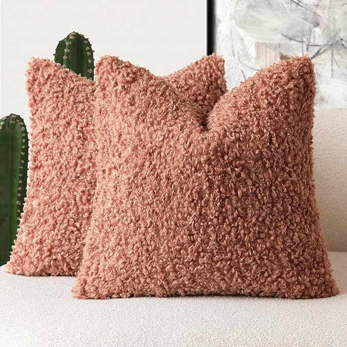 Foindtower 2 Pieces 18x18 Inch Dusty Pink, Faux Fur Throw Pillow Cover Accent Sherpa Furry Pillow Covers Fuzzy Soft Pillowcases Cozy Sheepskin Decorative Fleece Cushion Case for Bed Couch Living Room