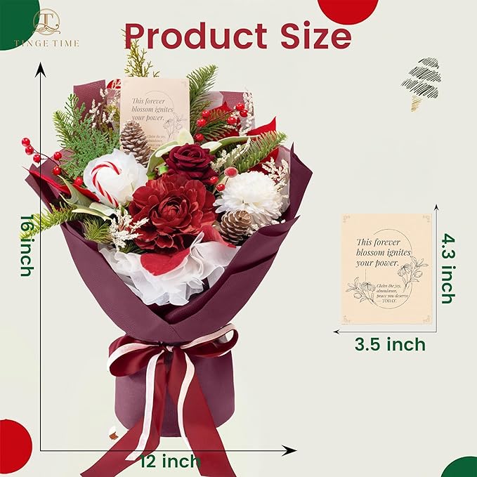 TINGE TIME Preserved Flowers Bouquet, Valentines Red Roses Faux Rose Bouquets, Artificial Flowers Poinsettia Faux Flowers, for Valentine Centerpiece Table Decoration Wedding Party