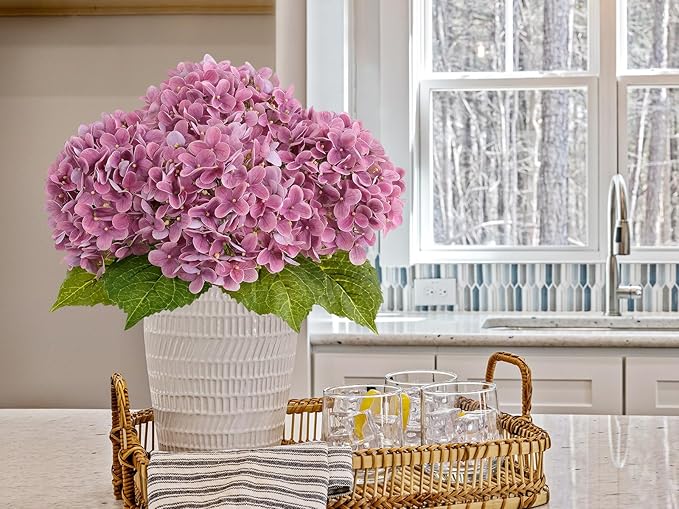 ZYTUYO 4Pcs 20" Real Touch Hydrangea Artificial Flowers Dark Pink Lifelike Fake Latex Hydrangeas for Baby Shower Party Wedding Flower Arrangement Indoor Home Office Xmas Table Decoration