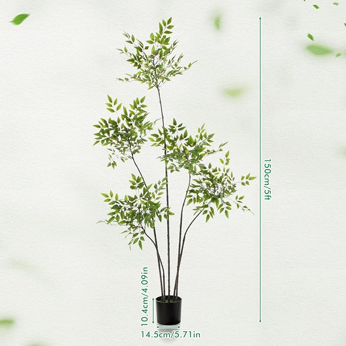Giegxin 5ft Faux Bamboo Tree Indoor Artificial Nandina Tree Realistic Large Fake Plants Potted Planter Tall Foliage Floor Plant for Home Office Corner Room Decor Greenery Housewarming Gift