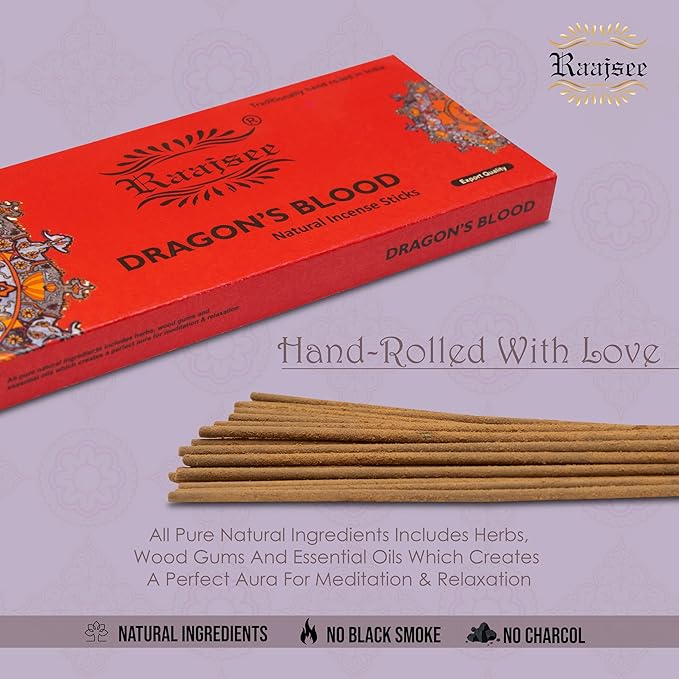 Dragon Blood Incense Sticks, 100%-Natural Charcoal Free Organic Non Toxic Clean Burning Handmade Insence Sticks 100 gm Pack, Meditation Gifts – Spritual Cleansing