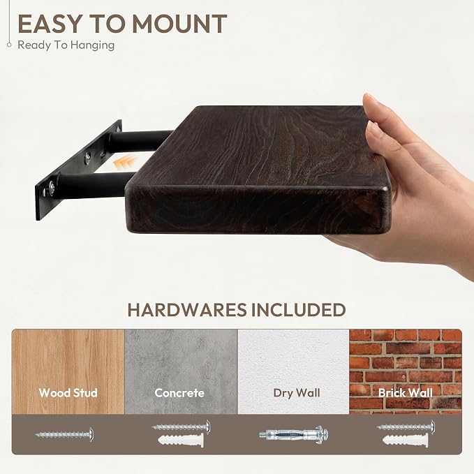 Marsmiles 30 inch Floating Shelves for Wall Solid Elm Wood Shelves|Rustic Wall Mounted Shelves with Heavy-Duty Invisible Bracket for Bathroom Living Room Kitchen|Rounded Edge Design|Walnut, 2 Pack