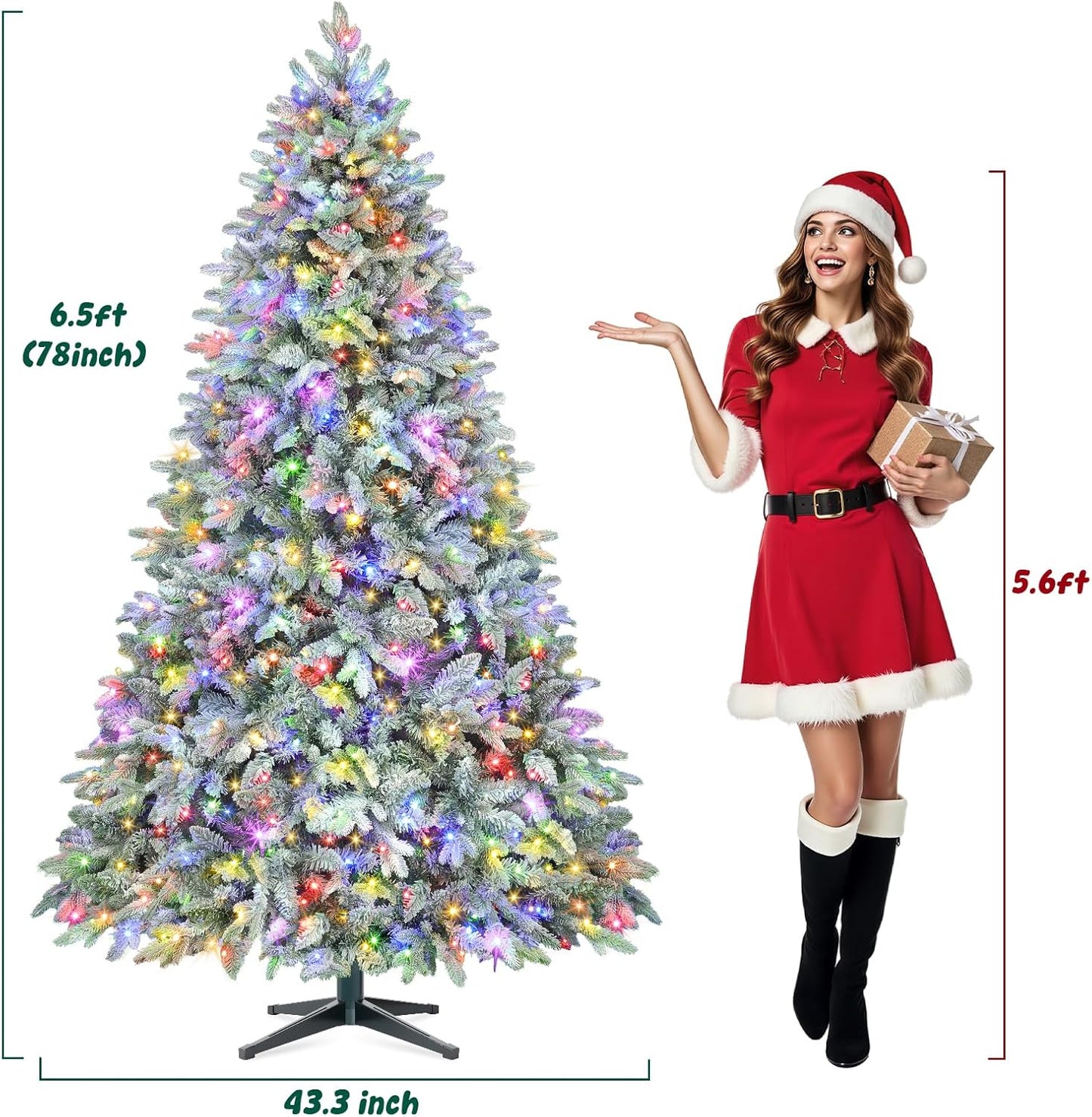 6.5FT Rotating Christmas Tree with Remote, Pre-Lit Artificial Green PE & PVC Xmas Tree, Multicolor LED Lights with Music & Flash Modes, Deluxe Holiday Home Decor