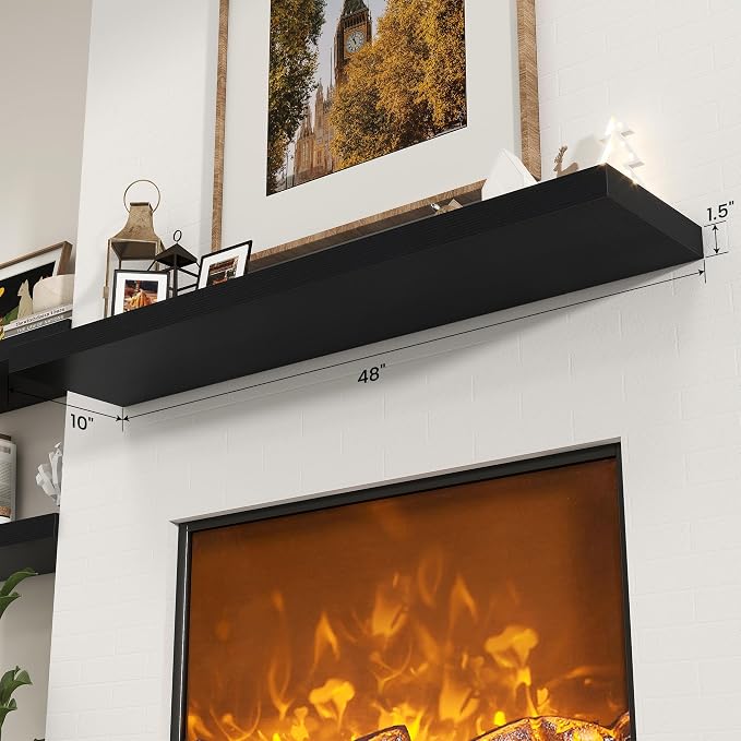 Axeman 48Inch Floating Shelves for Wall, Rustic Wood Shelves for Bedroom, Bathroom, Kitchen, Hanging Wall Mounted Shelf with Invisible Brackets for Books Decor, Set of 1, Black