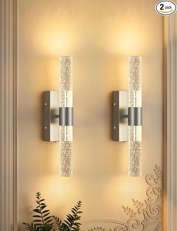 JOFIOS Battery Operated Wall Sconce Set of 2,3CCT Dimmable,10400mAh,Silver Modern Rechargeable Wall Sconce with Remote,Wireless Wall Lights for Bedroom,Living room,Hallway(15.3 inch)