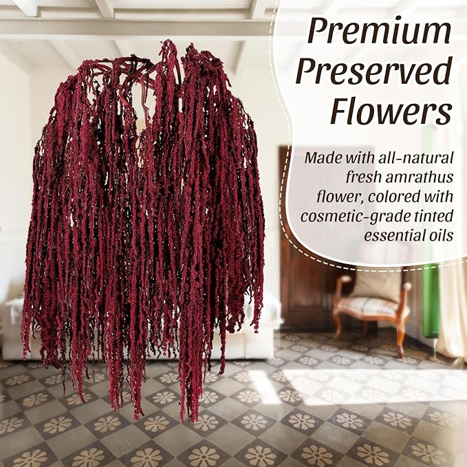 Suncalla 12 Pcs Red Spring Natural Dried Amaranthus Hanging Flowers Amaranthus Artificial Flowers for Wedding Arch Bouquet Floral Garland Wall Home Decoration (23 Inch)