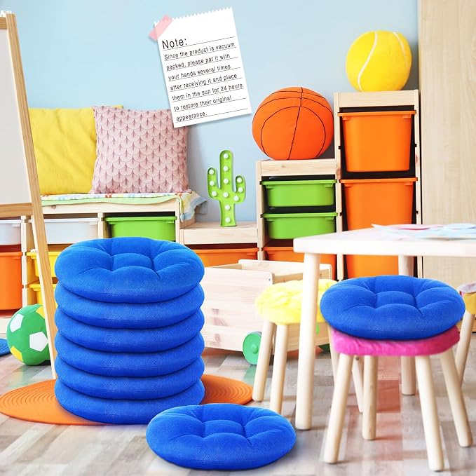 Fumete 8 Pcs 16 Inch Floor Cushions Pillow for Kids Bulk Classroom Round Flexible Seating Floor Cushions for Students Home Daycare School Reading Corner Yoga Meditation Picnic (Royal Blue)