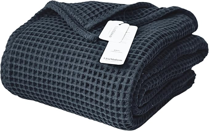 Premium Waffle Throw Blanket Twin Size Anthracite - Luxury, Pure 100% Turkish Cotton, Light and Airy Waffle Weave All-Season Quilt - Decorative Bedspread (Anthracite, Twin 63" x 91" Inch)