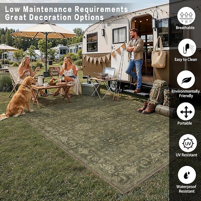 6x9 Easy Jute Area Rug for Living Room Bedroom Vintage Brown Carpet Traditional Retro Washable Non Slip Throw Rug for Dining Room Patio Porch Backyard Courtyard