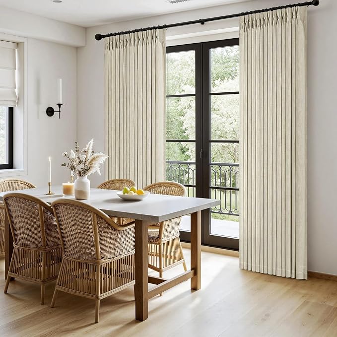 MIULEE Pinch Pleated Thick Linen Curtains 84 Inches Long 2 Panels for Living Room Bedroom, Linen Textured Memory Trained Drapes Pleat Back Tab Light Filtering Beige Window Curtains with Hooks&Rings