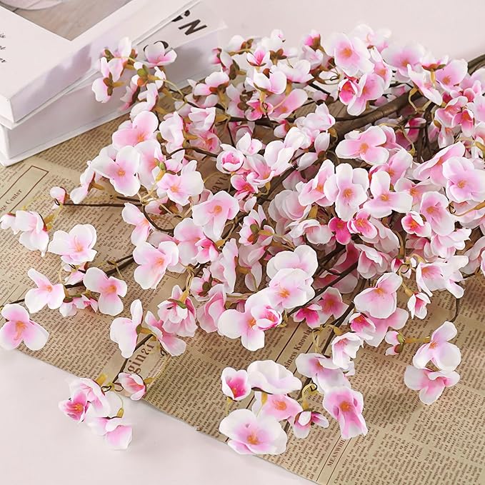Uieke Silk Cherry Blossom Branches, 40.5in Artificial Cherry Blossom Flowers Long Stems Fake Flowers Vase Arrangements for Wedding Home Japanese Decor, Set of 3, Pink