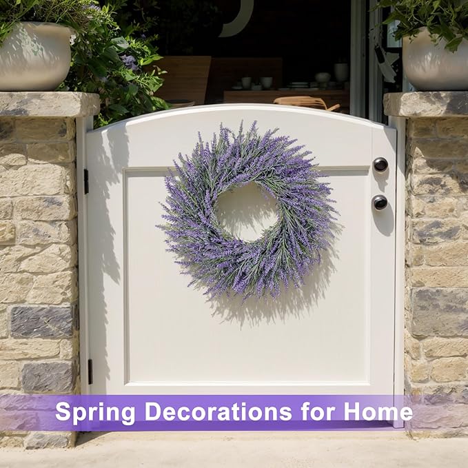 LZNPA 20 Inch Summer Spring Wreaths for Front Door Romance Lavender Wreath, Elegant Artificial Front Door Wreath for All Season Spring Decorations for Home Wall Entryway Farmhouse Porch Room Decor